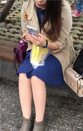 街拍丝袜短裙美腿美眉花圃边休息